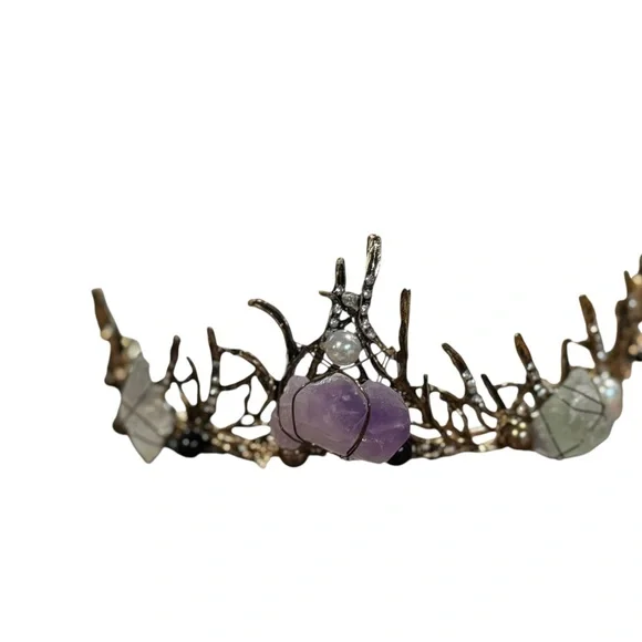 Elegant Crystal Tiara Amethyst Flourite & Quartz faux pearls and rhinestones NEW - Picture 5 of 7